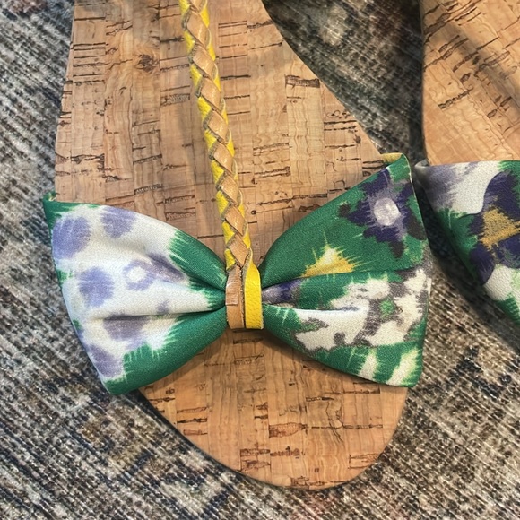 Rebecca Taylor Yellow Braided Leather Floral Cork Sandals Women's Size 6.5/7 - Picture 2 of 6